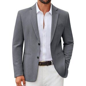Coofandy Men Grey Slim Fit Two Buttons Sport Lightweight Blazer Jacket